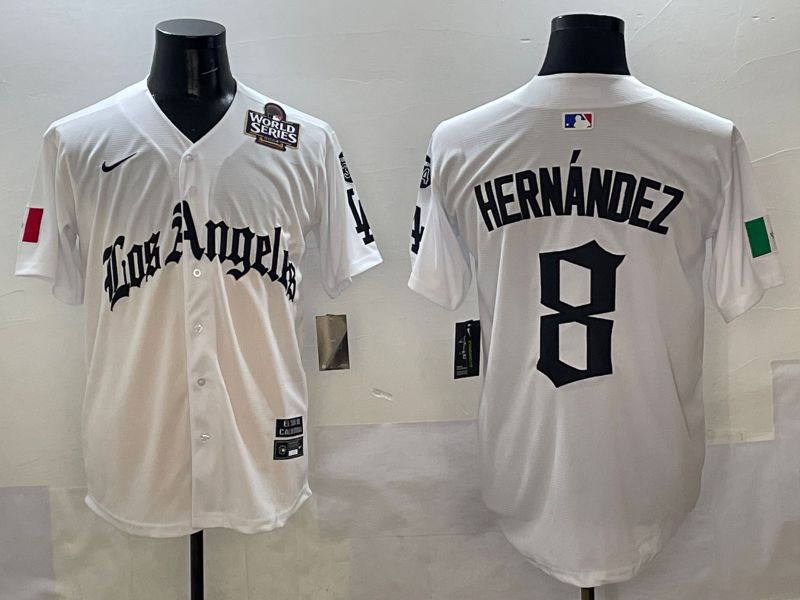 Men Los Angeles Dodgers #8 Hernandez White Five generations Joint Name 2025 Nike MLB Jersey style 7->los angeles dodgers->MLB Jersey